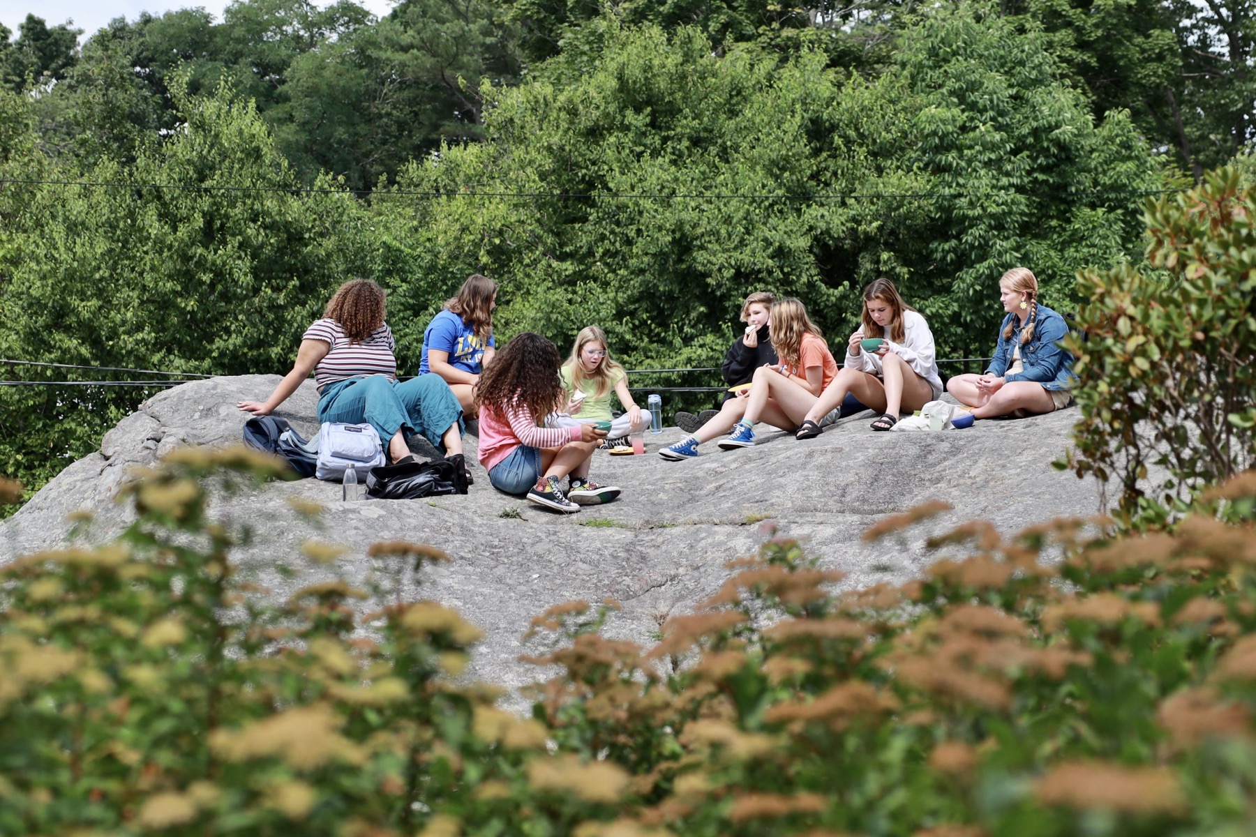 students on rock