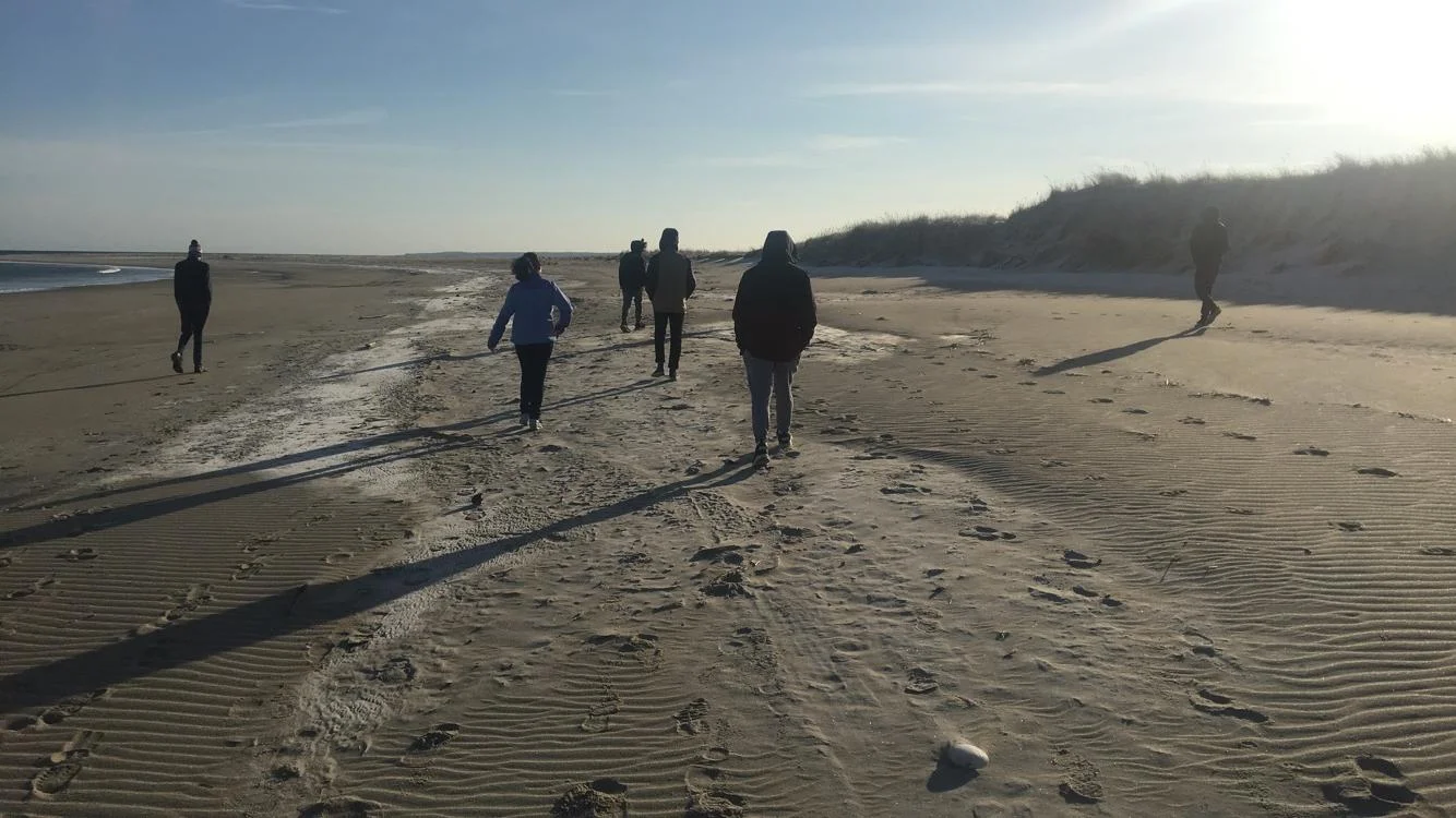 students at beach