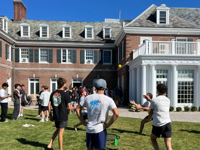 students in courtyard at opening week
