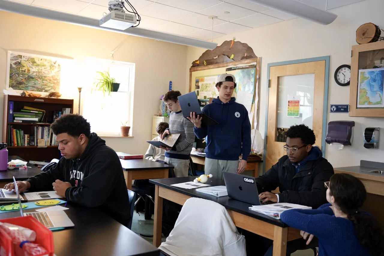 small classroom of eight high school students