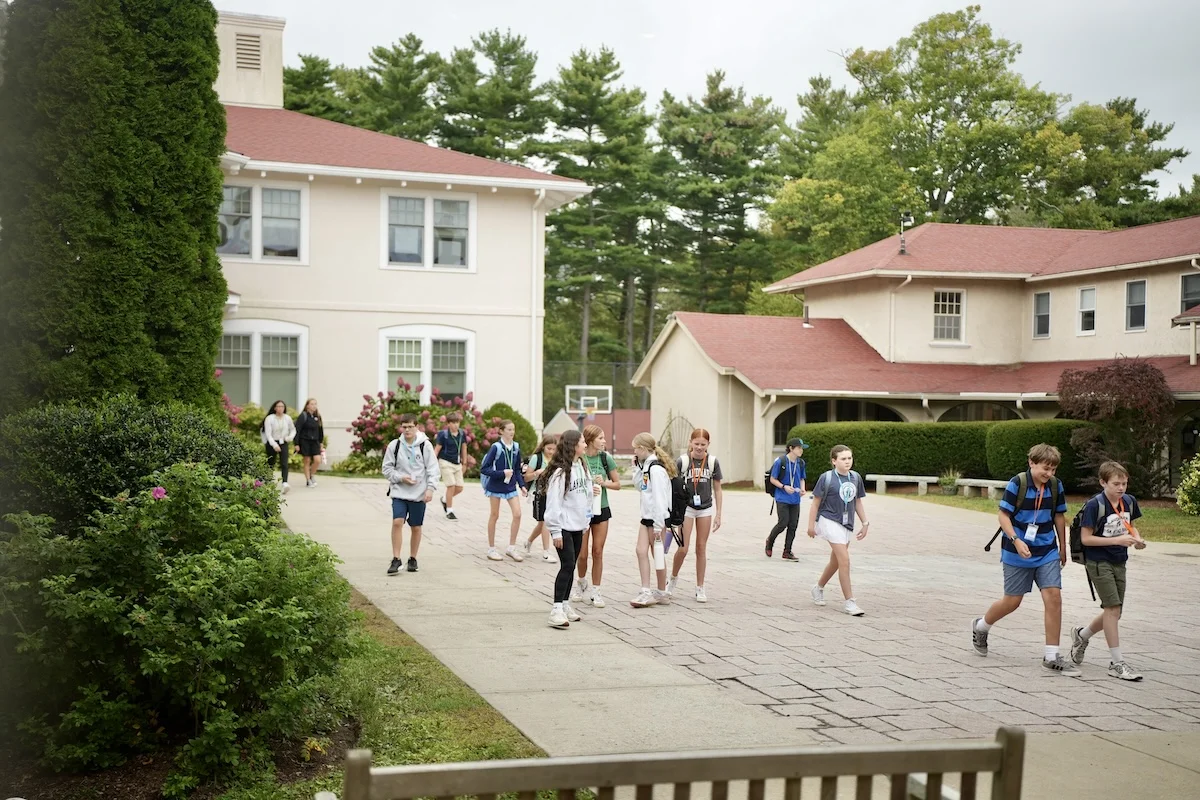 middle school students in courtyard