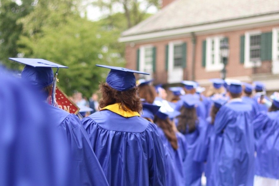 graduates walking by alexander