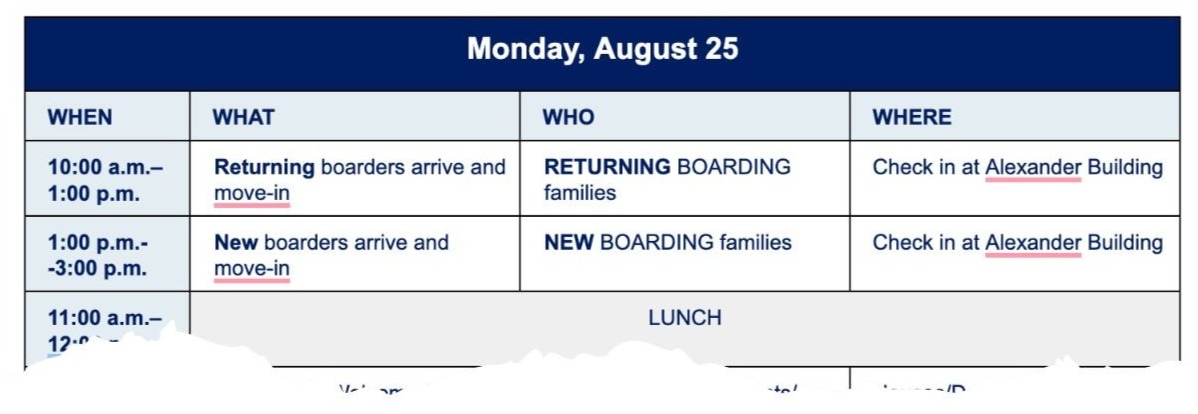 Orientation and Opening Week Schedule graphic