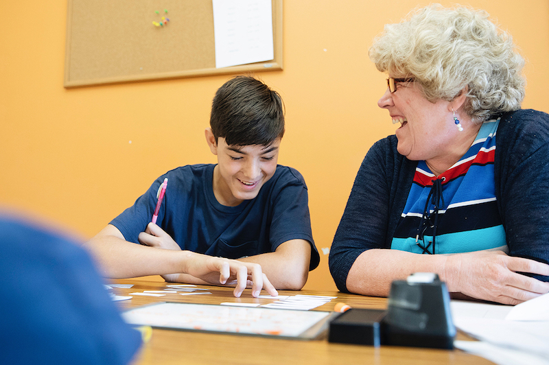 landmark high school guidance counselor with student