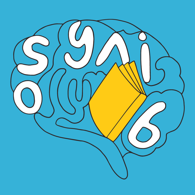 illustration of a brain with letters and a book inside