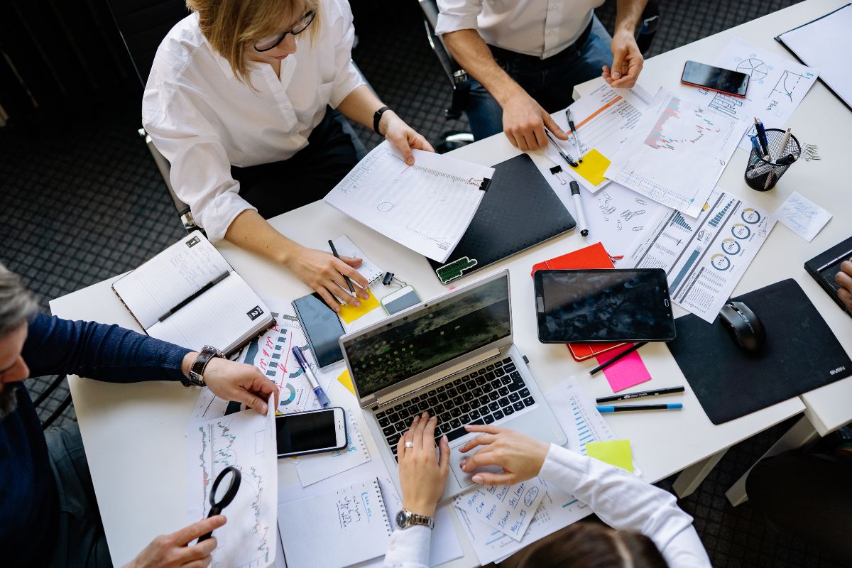 people working around a table