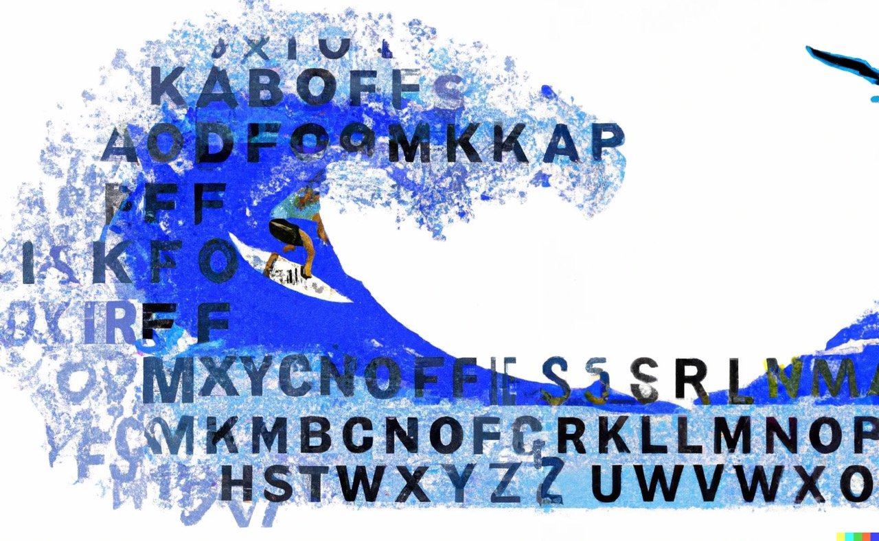 wave of letters with surfer