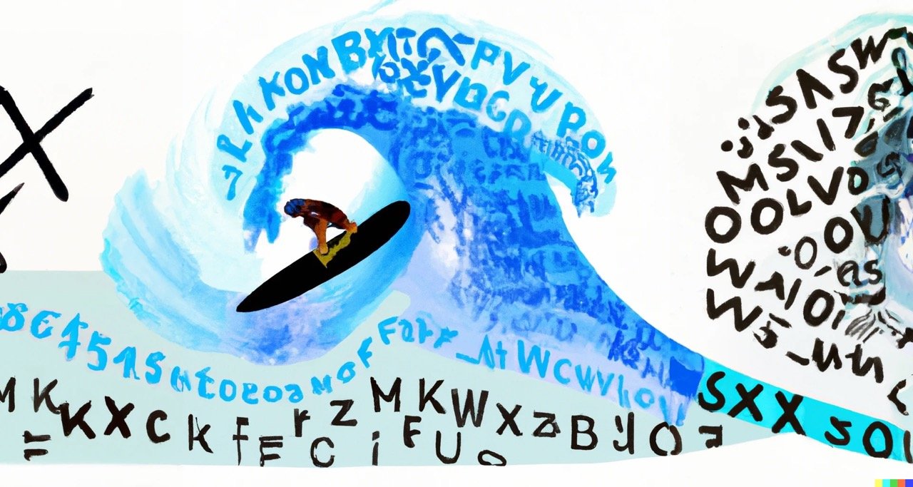 wave of letters with surfer