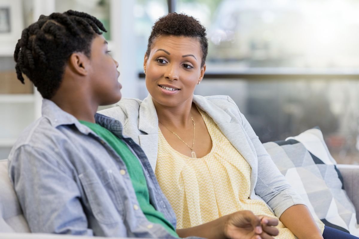 Parent talking with teen