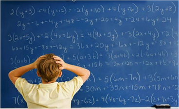 kid looking at blackboard with long math formula