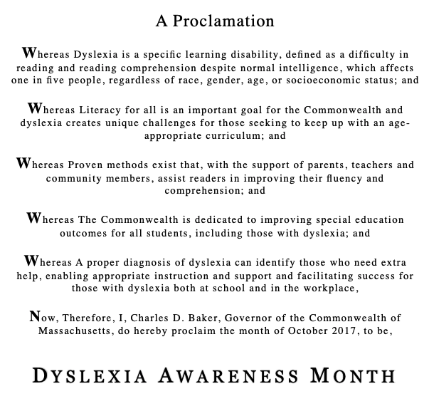 Dyslexia Proclamation for MA