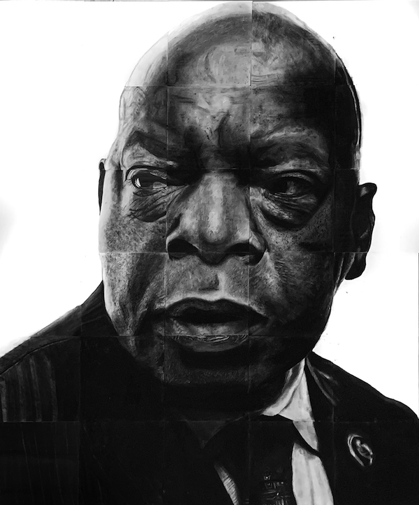 Collaborative charcoal drawing of John Lewis