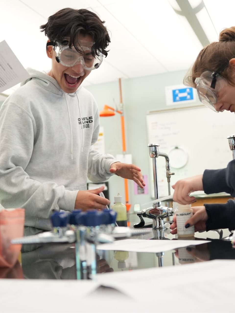 students in science class