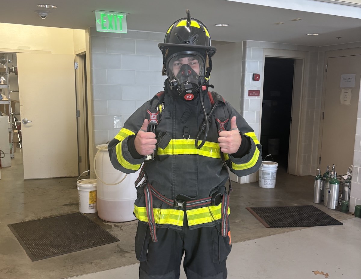 Stephen dressed as fire fighter