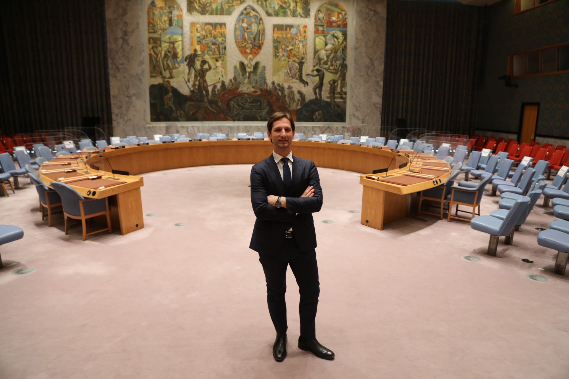 Sam in the Security Council Chamber at the UN headquarters
