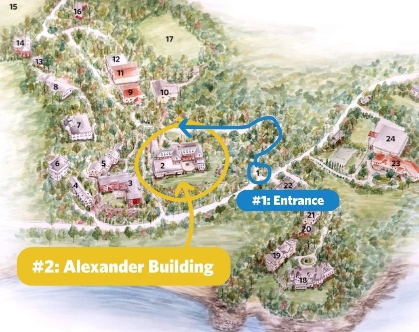 high school map highlighting entrance and Alexander