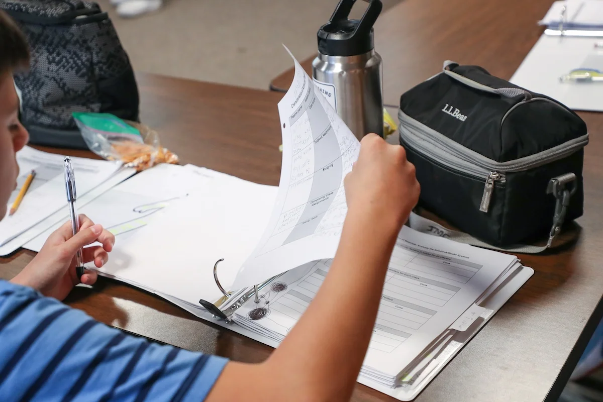 study skills with binder at skills plus executive function course in the summer